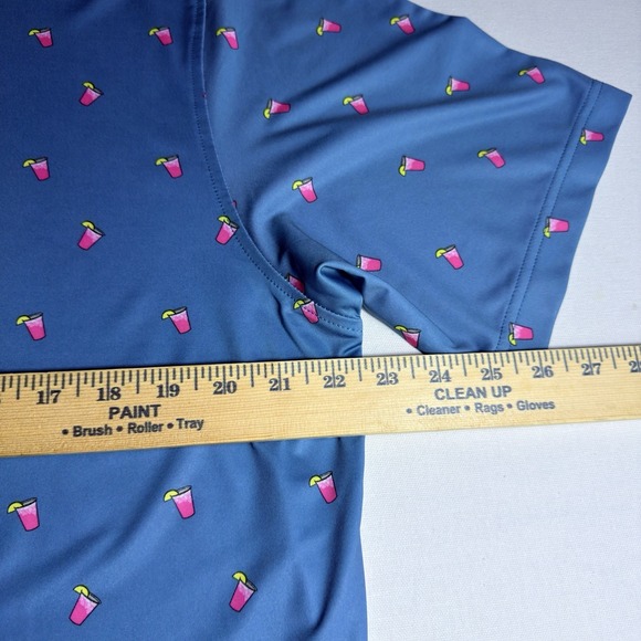 Footjoy Polo Medium Cocktail Drinks AOP Blue Lisle Performance Golf Men Shirt - Picture 4 of 10